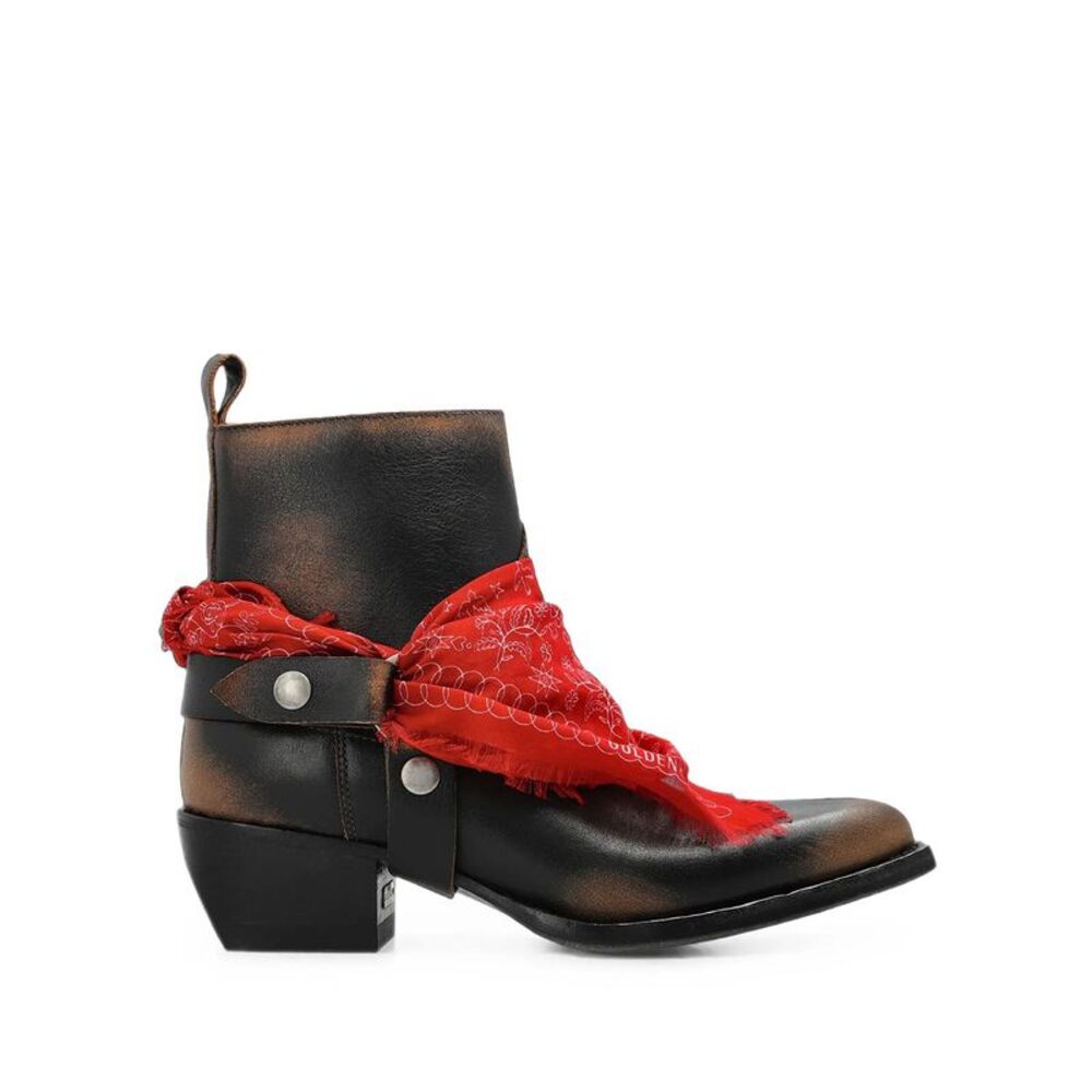 Stivali Debbie Bassi In Pelle Nera Con Fibbia Rimovibile E Bandana Women